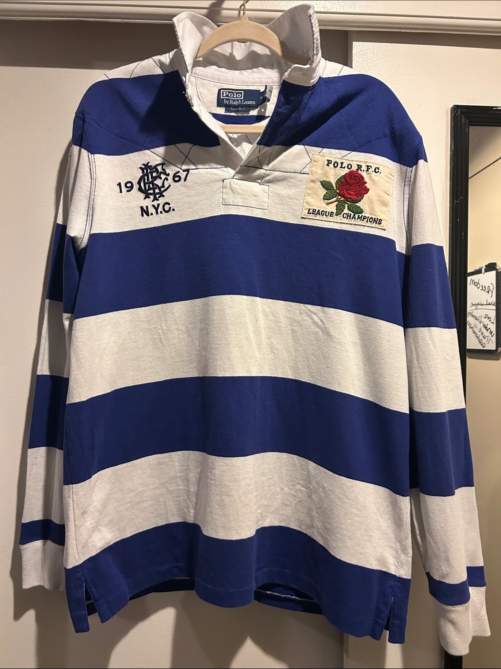 Polo by Ralph Lauren Blue and White Striped Rugby Pullover